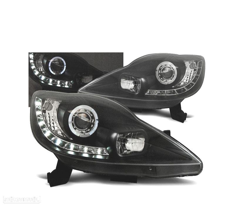 FAROIS FRONTAIS PEUGEOT 107 05-12 LUZ DIURNA FUNDO PRETO - 1