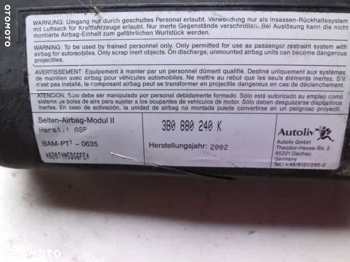 VW PASSAT B5 PODUSZKA FOTELA PRAWA 3B0880240K - 2