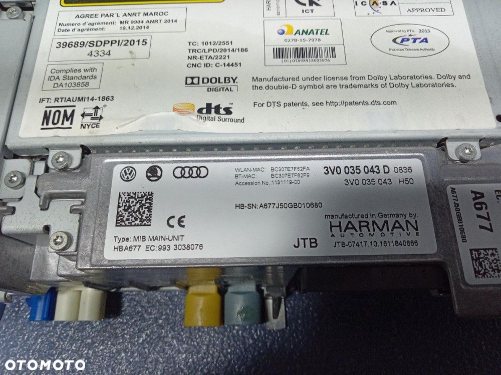 SKODA SUPERB III 15- CZYTNIK NAWIGACJI MIB 2 3V0035043D - 5