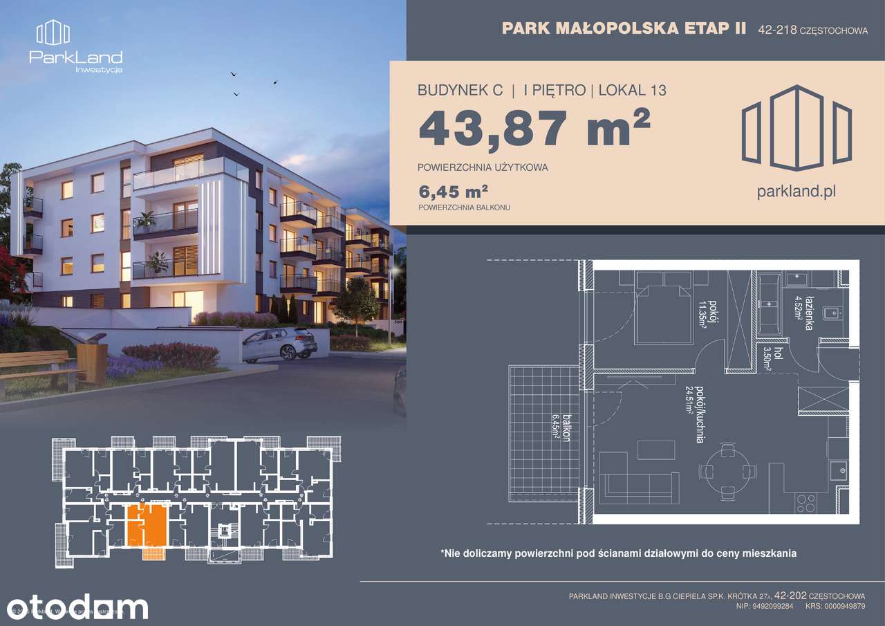 Park Małopolska — nowe mieszkanie na Parkitce I 43,87 m2 I Częstochowa