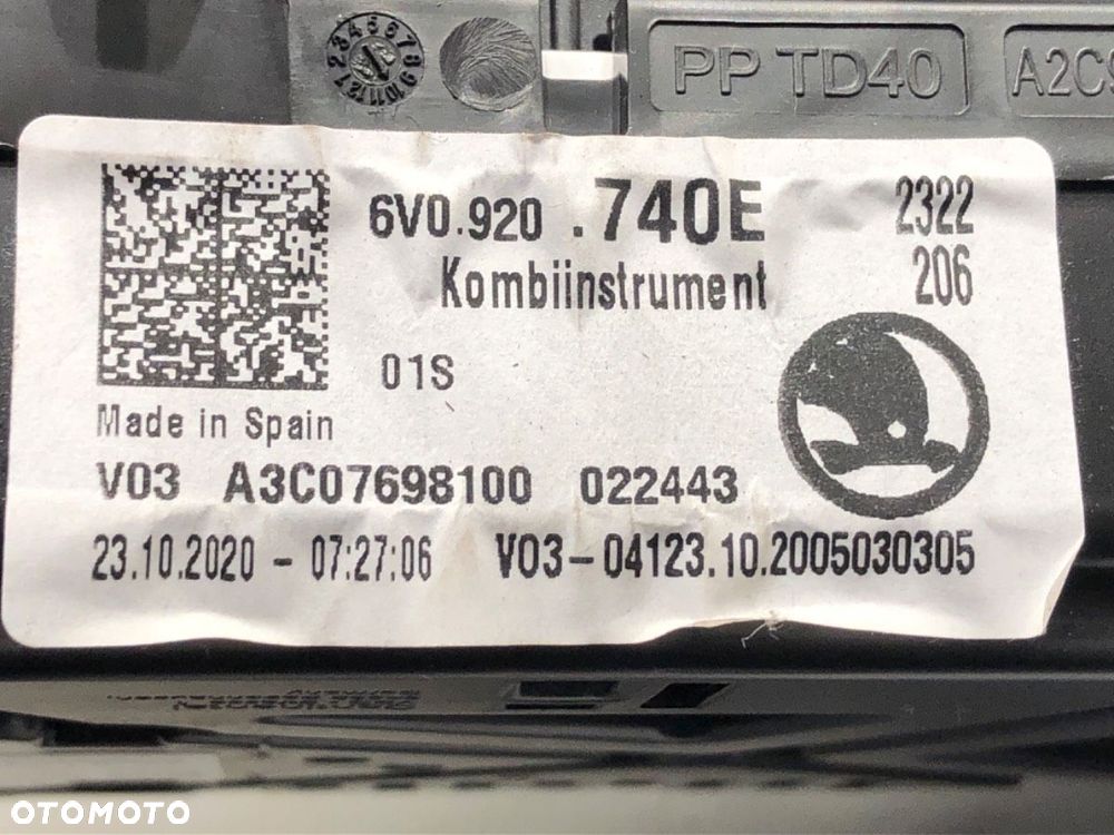 LICZNIK  SKODA FABIA III (NJ3) 2014 - 2022 1.0 TSI 70 kW [95 KM] benzyna 2014 - 2022 6V0920740E - 5