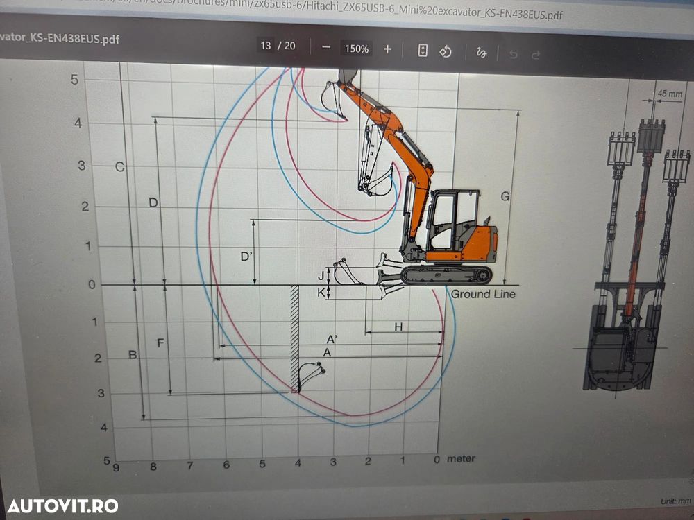 Hitachi ZX65USB-6, 2019, 2.006h, 6,5 TONE, CUPLA RAPIDA+2 CUPE EXCAVARE NOI+1 cupa taluz, inst picon pe brate, instal hidr rotire pe brate, LAMA NIVELARE, ad sapare 4,5m, ridica 4t, AC, posibilitate leasing-PROMOTIE 41900EUR+Tva - 34