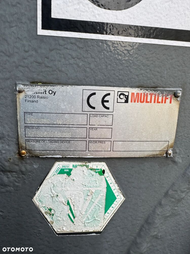 URZĄDZENIE HAKOWE ZABUDOWA HAKOWCA 2009 ROK 21 T0N MULTILIFT XR 21S59 - 2