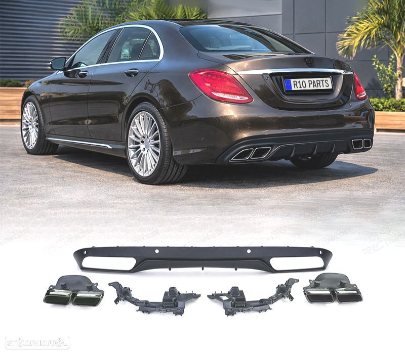 DIFUSOR MERCEDES CLASE C W205 SEDAN 14-18 LOOK AMG PRETO MAT + PONTEIRAS ESCAPE - 1