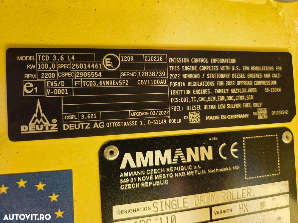Ammann ARS110, 14,7tone, 25ore-NEFOLOSIT, latime rola 2,1m, motor Deutz 135CP, Declaratie CE, produs in GERMANIA, garantie 1 an, Aer cond, Antifurt, lung 5,9m, FULL OPTION, posibilitate leasing 4 ani, PROMOTIE 84.900 EUR+Tva - 13
