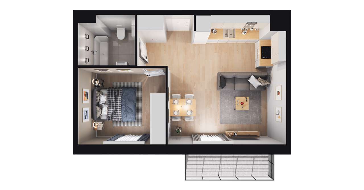 2-pokojowe mieszkanie 41m2 + balkon - Pełny obrazek: 2/14