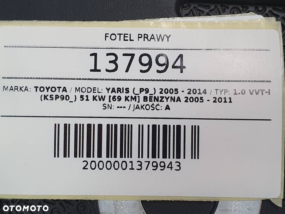 FOTEL PRZÓD PRAWY TOYOTA YARIS II 3D EUROPA - 7