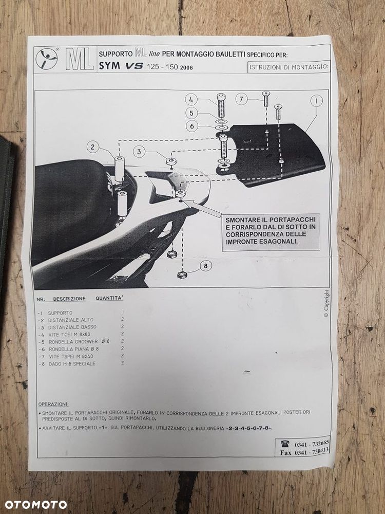 Stelaż pod kufer centralny Sym VS125 VS150 - 2