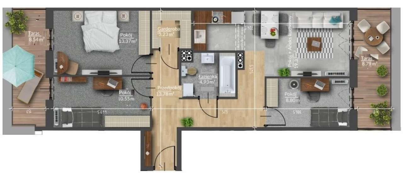 Przestronne mieszkanie 74m2 Bunsha Park