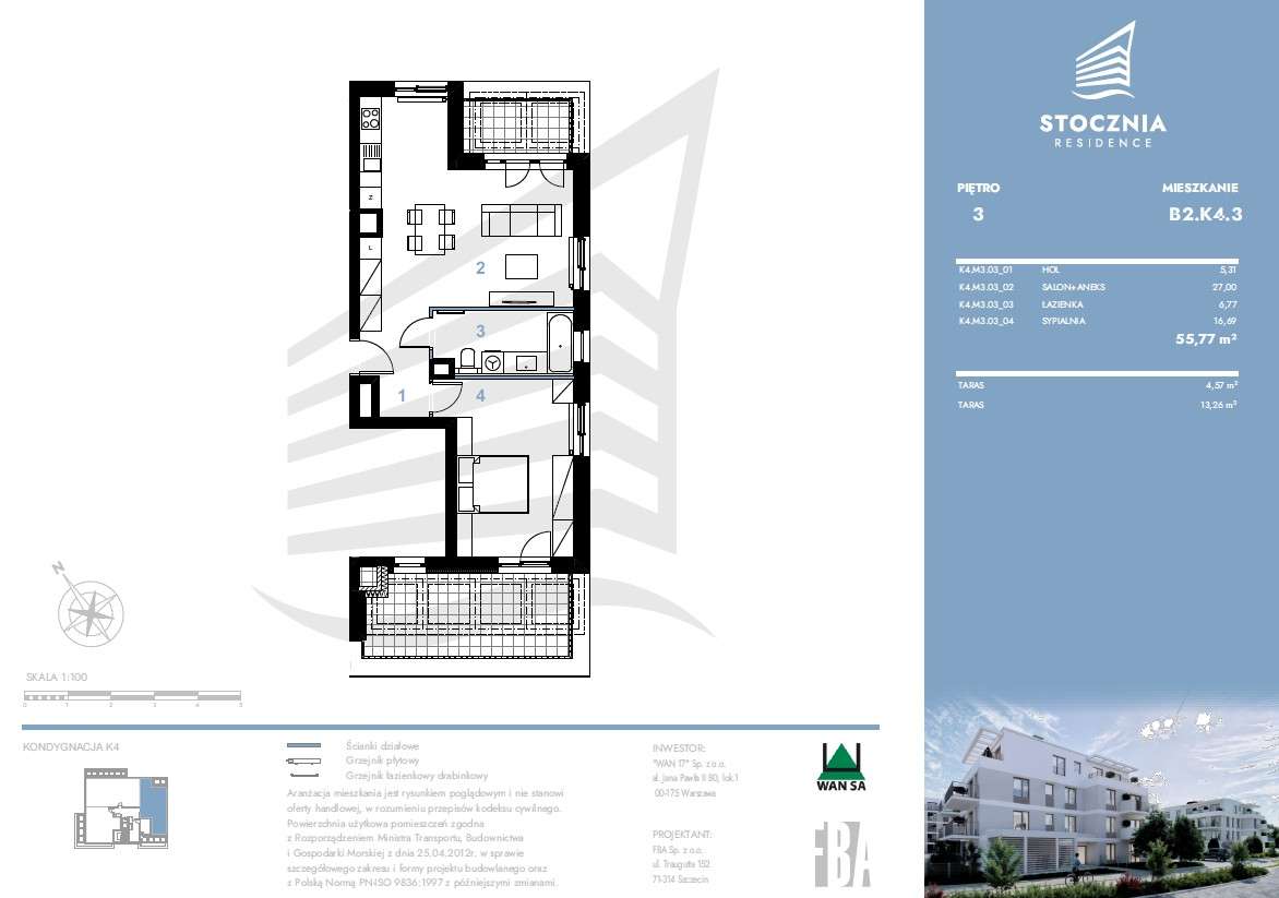 Mieszkanie 55,77 m2 + taras | Stocznia Residence