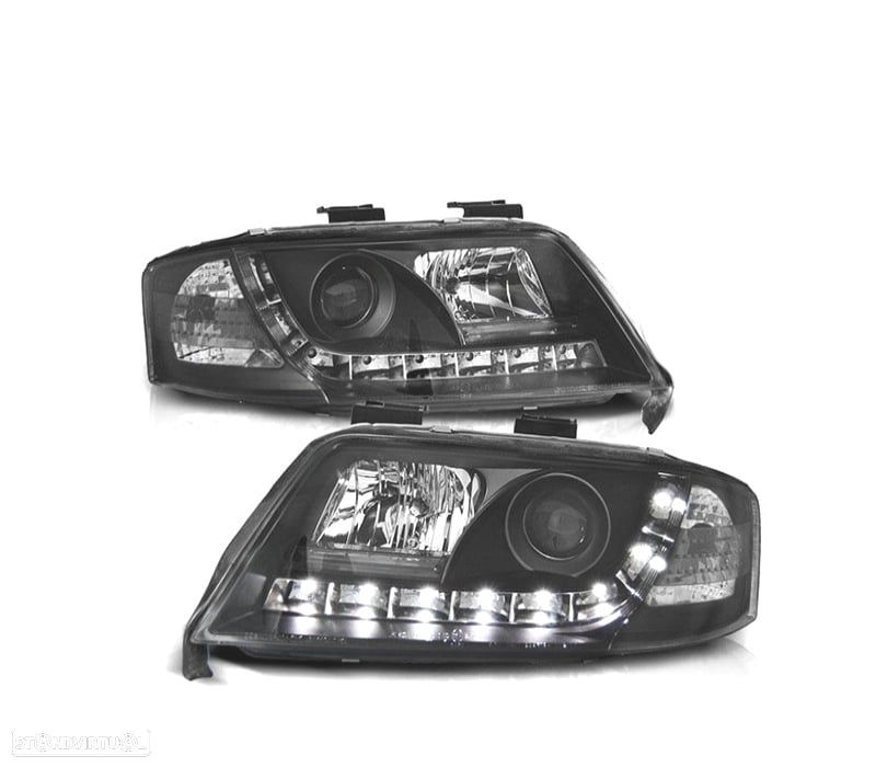 FARÓIS AUDI A6 4B 97-99 LUZ DIURNA FUNDO PRETO - 1