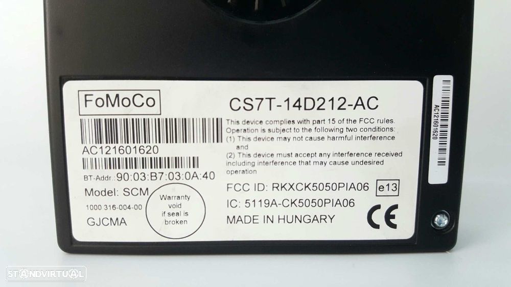 UNIDADE DE CONTROLE BLUETOOTH FORD C-MAX TREND - 7
