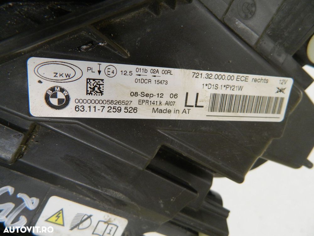 Far dreapta BMW Seria 3 F30 / F31 Bi-Xenon 2012, 2013, 2014, 2015,  cod origine 7259526. - 8