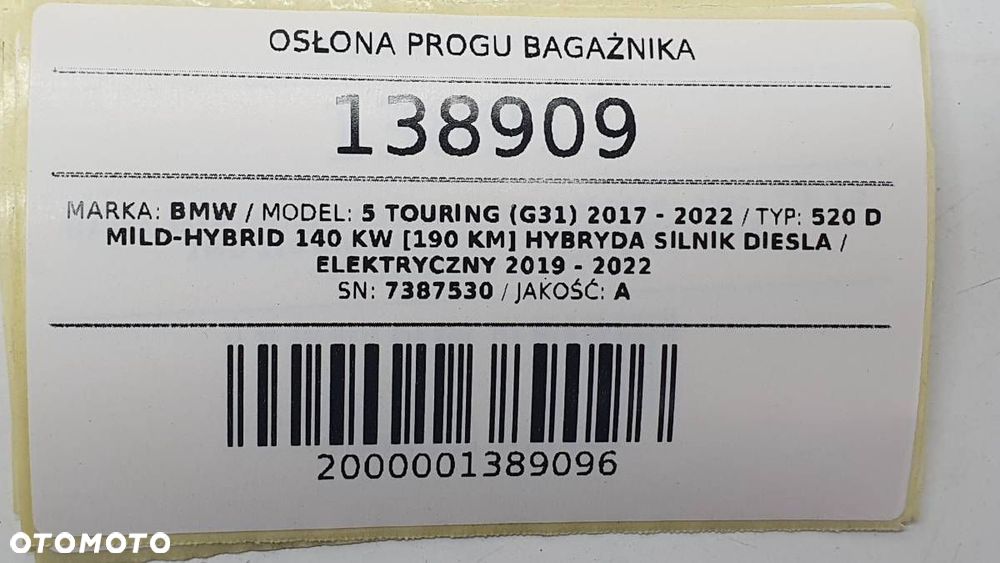 OSŁONA PROGU PRÓG  BAGAŻNIKA HAK BMW G31 7387530 9393350 TOURING - 7