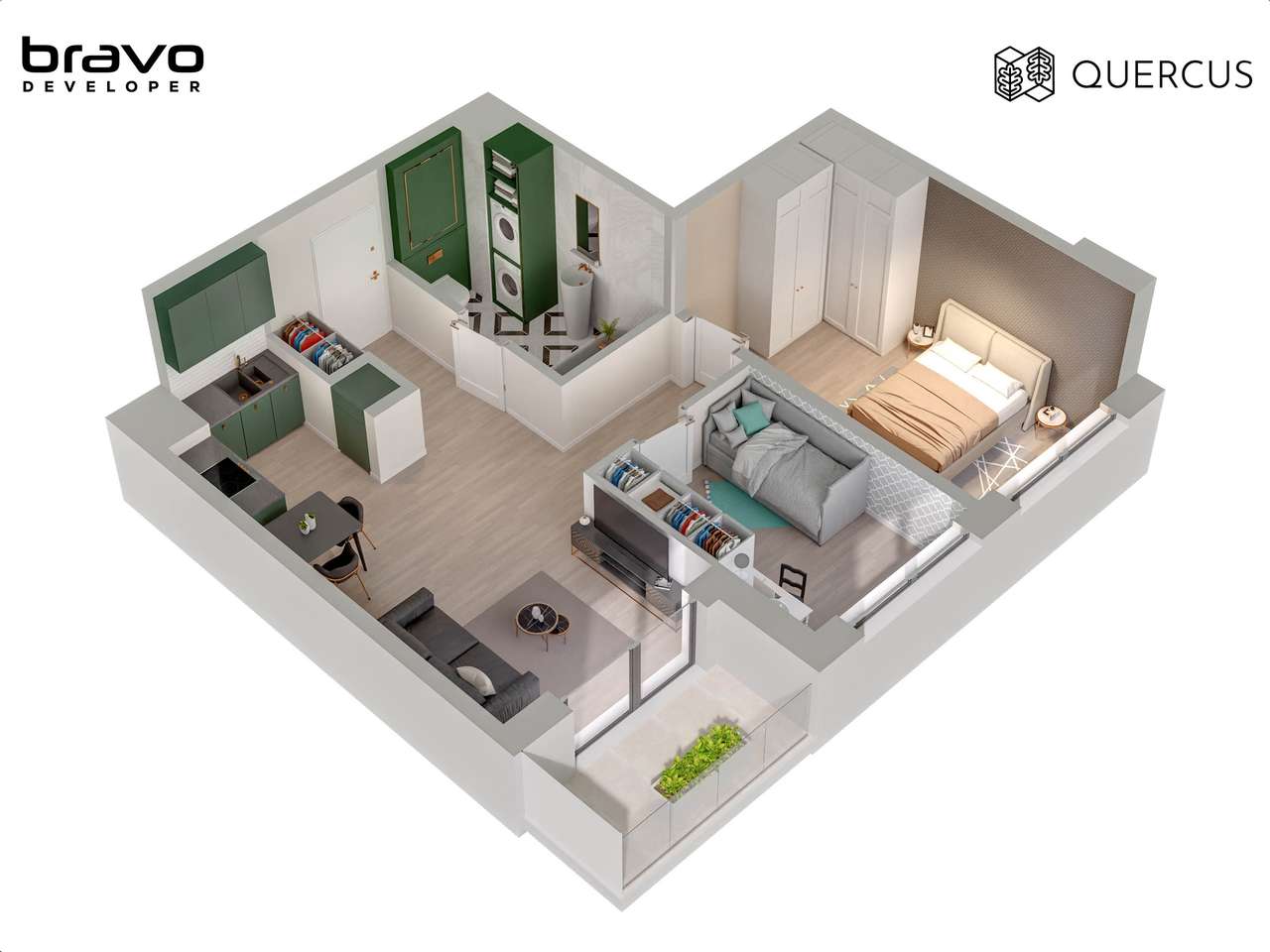 Quercus C.86.C 3 pokoje i balkon 3,61 m²
