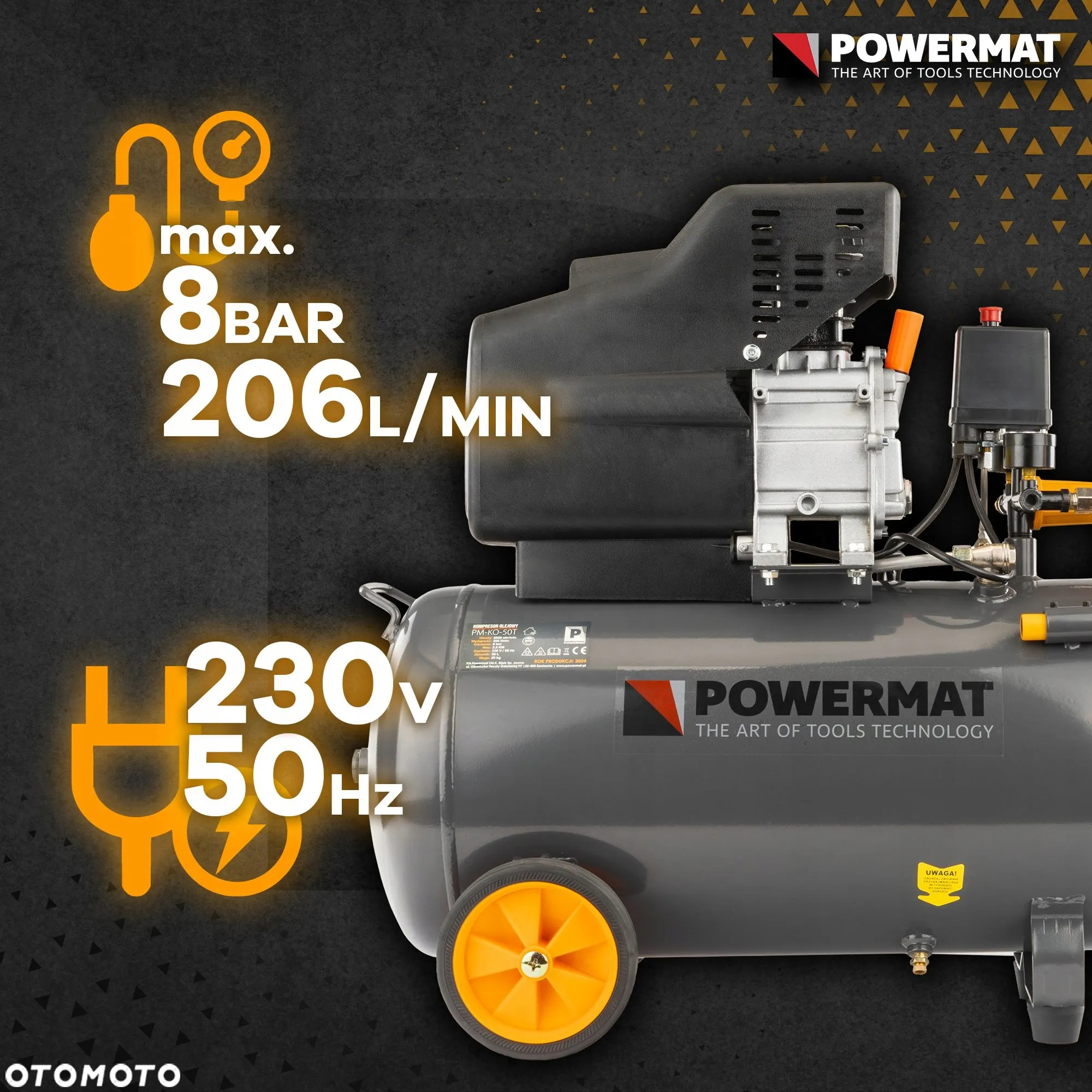 KOMPRESOR OLEJOWY 24L SPRĘŻARKA 8 BAR 206 l/min 230V WYDAJNY - 2
