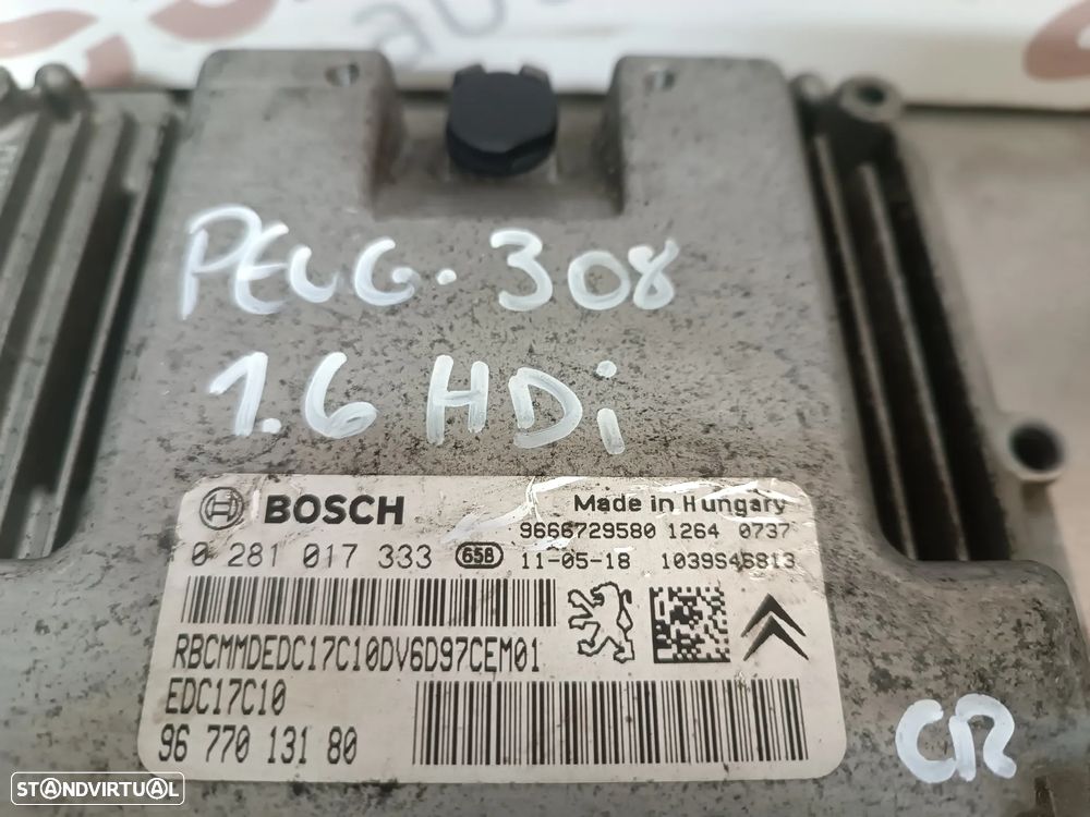 UNIDADE / CENTRALINA DO MOTOR PEUGEOT 308 1.6HDI REF. 0281017333 EDC17C10 9677013180 - 1