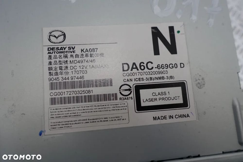 Mazda CX3 15- Czytnik Odtwarzacz CD DA6C-669G0D - 2