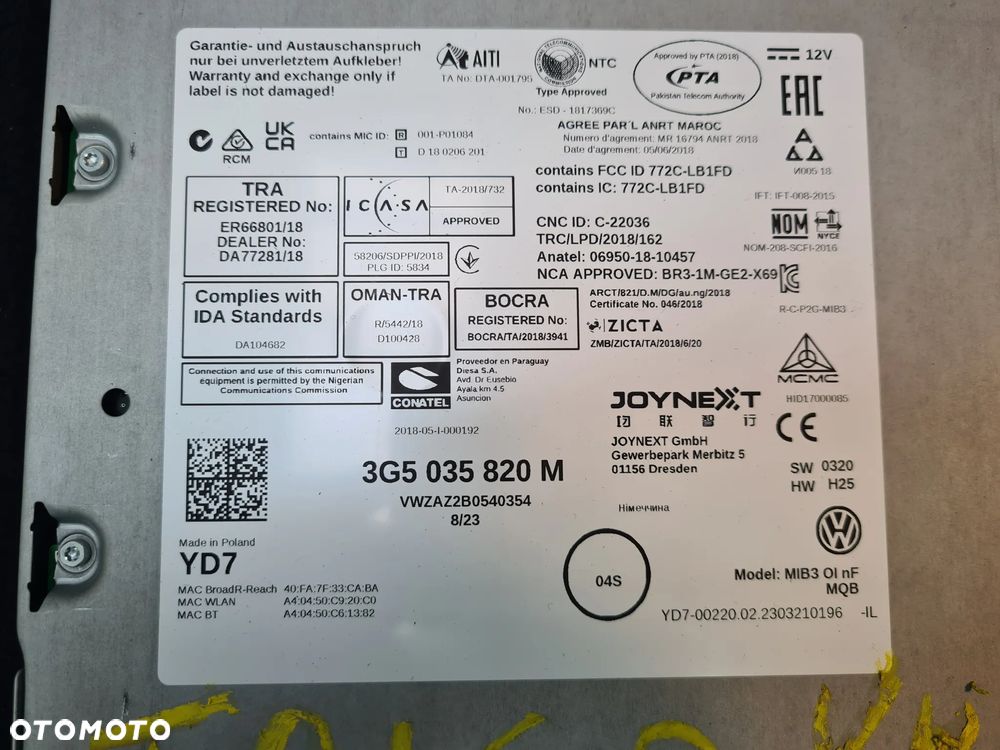 VW TAIGO NAVIGACJIA MULTIMEDIA CZYTNIK JEDNOSTKA VW 3G5035820M ! - 7