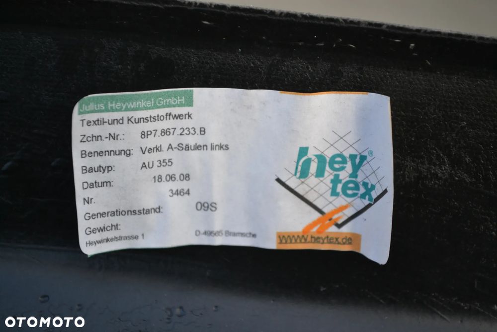 AUDI A3 8P CABRIO S-LINE OSŁONA SŁUPKA A LEWA 8P7867233B - 4