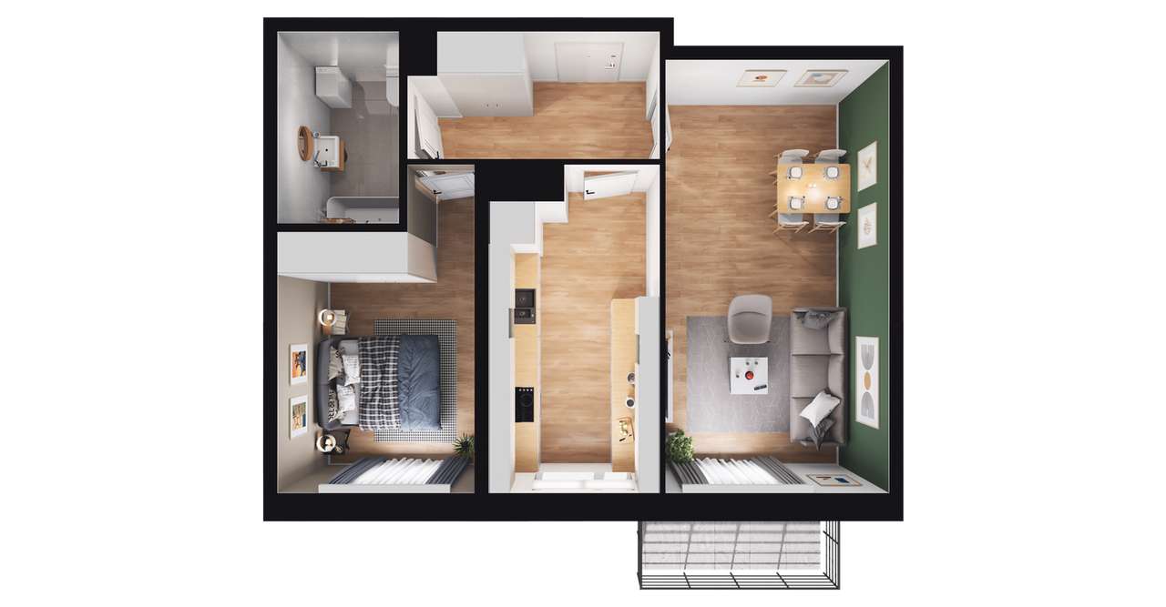 2-pokojowe mieszkanie 52m2 + balkon - Pełny obrazek: 2/5