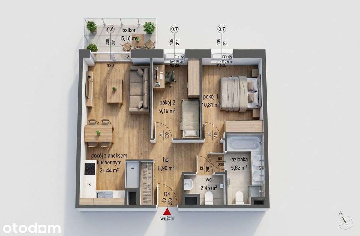 Apartament 3 camere, 60 m²