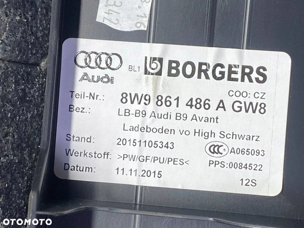 DYWAN WYKŁADZINA PODŁOGA BAGAŻNIKA SCHOWEK LEWAREK AUDI A4 B9 8W9861486A - 2