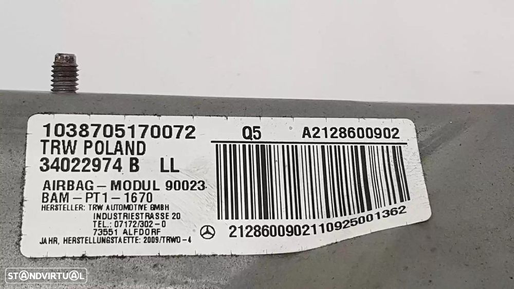 AIRBAG FRONTAL ESQUERDO INFERIOR MERCEDES-BENZ CLASSE E 2009 -A2128600902 - 2