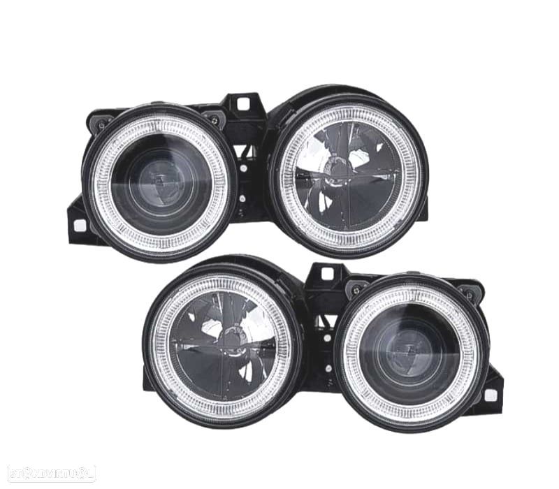 FARÓIS FRENTE ANGEL EYES BMW SERIE 3 E30 FUNDO PRETO - 1