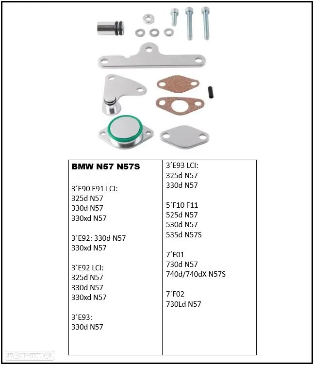 Kit anulação supressão de EGR BMW motores N57 N57S - 2