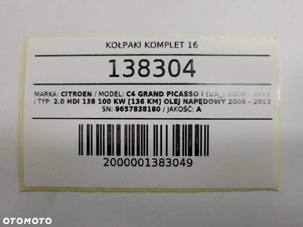 KOŁPAKI 16 KOMPLET CITROEN C4 GRAND PICASSOO I 9657838180 - 9