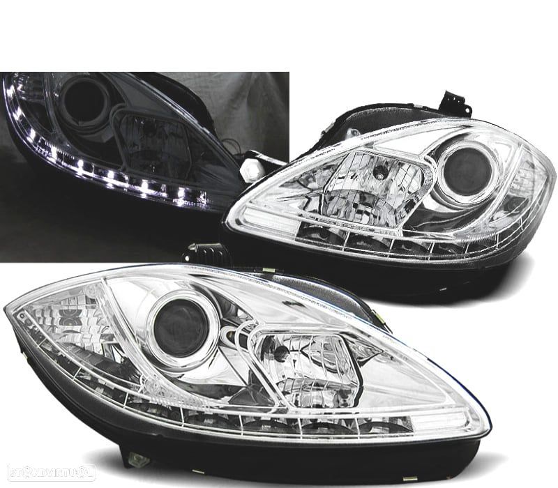CONJUTO DE FARÓIS PARA SEAT LEON ALTEA 09-13 DAYLIGHT CROMADOS - 1
