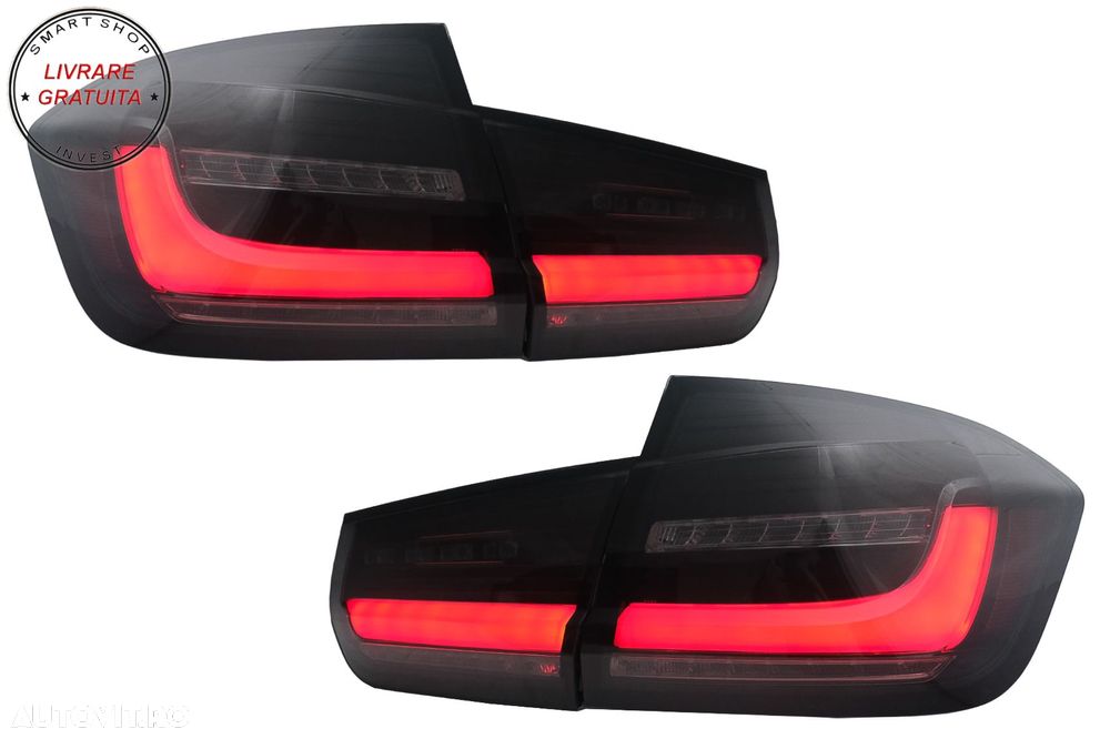 Stopuri LED BAR BMW Seria 3 F30 (2011-2019) Negru Fumuriu LCI Design cu Semnal Din- livrare gratuita - 1