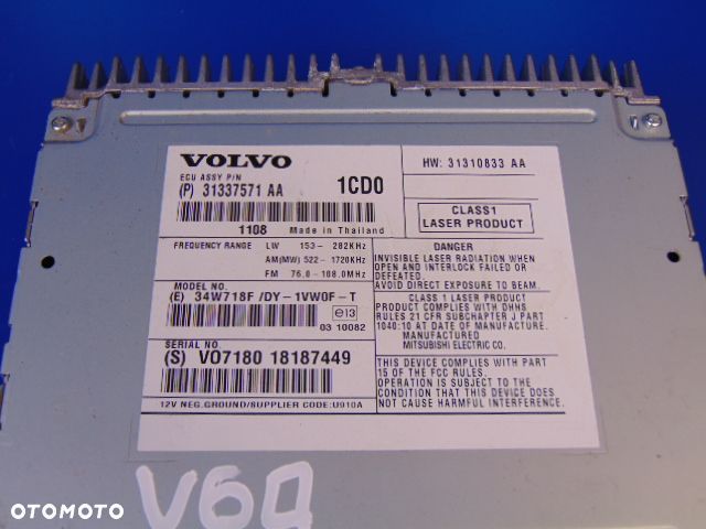 VOLVO V60 S60 XC60 V40 CZYTNIK ODTWARZACZ PŁYT CD - 2