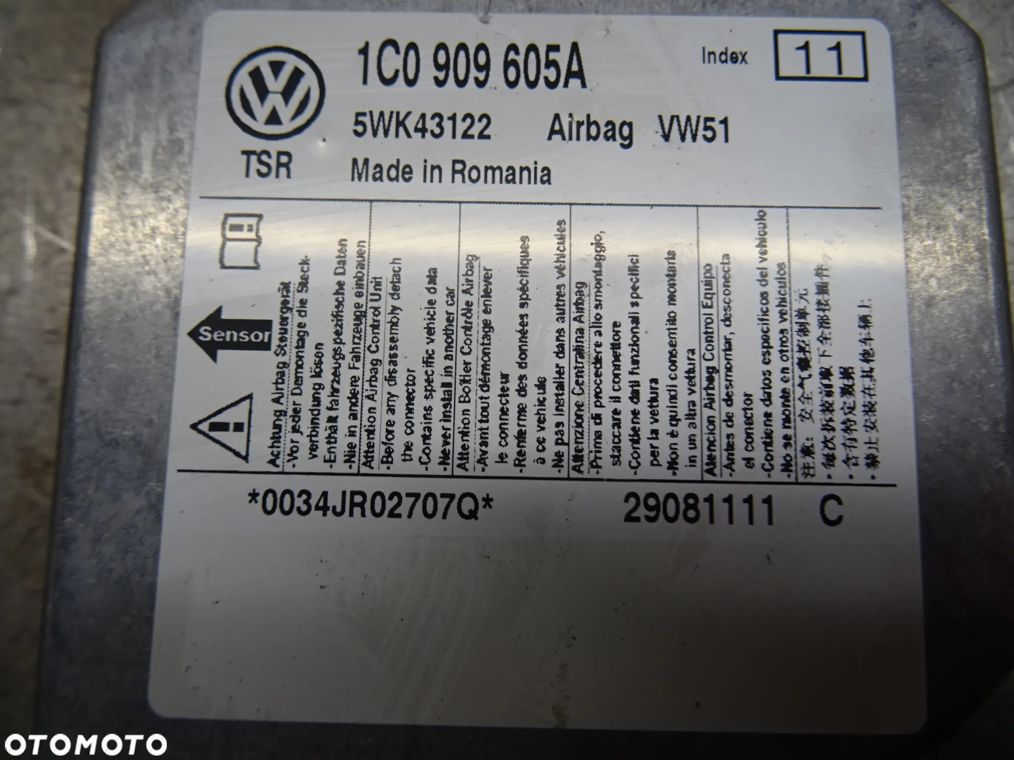 VW TRANSPORTER T5 1.9 TDI MODUŁ STEROWNIK  AIRBAG 1C0909605A - 4