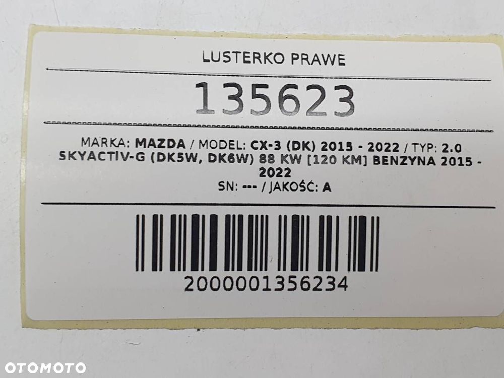 LUSTERKO PRAWE ELEKTRYCZNE KIERUNKOWSKAZ MAZDA CX-3 DK EU 9 PIN - 9