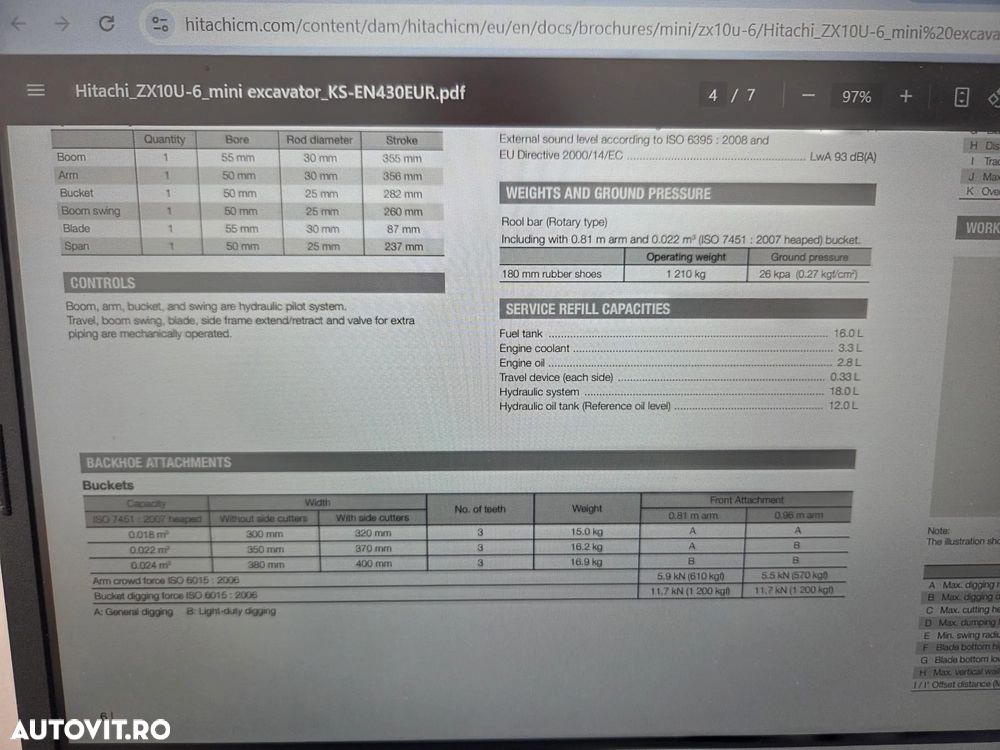 Hitachi ZX10, 1,3 tone, adanci sapare 2m, CUPLA RAPIDA+3 cupe, inst picon pe brate, senile cauciuc extensibile, produs in JAPONIA, posibilitate leasing 5 ani-PROMOTIE 19.500 EUR+Tva - 22