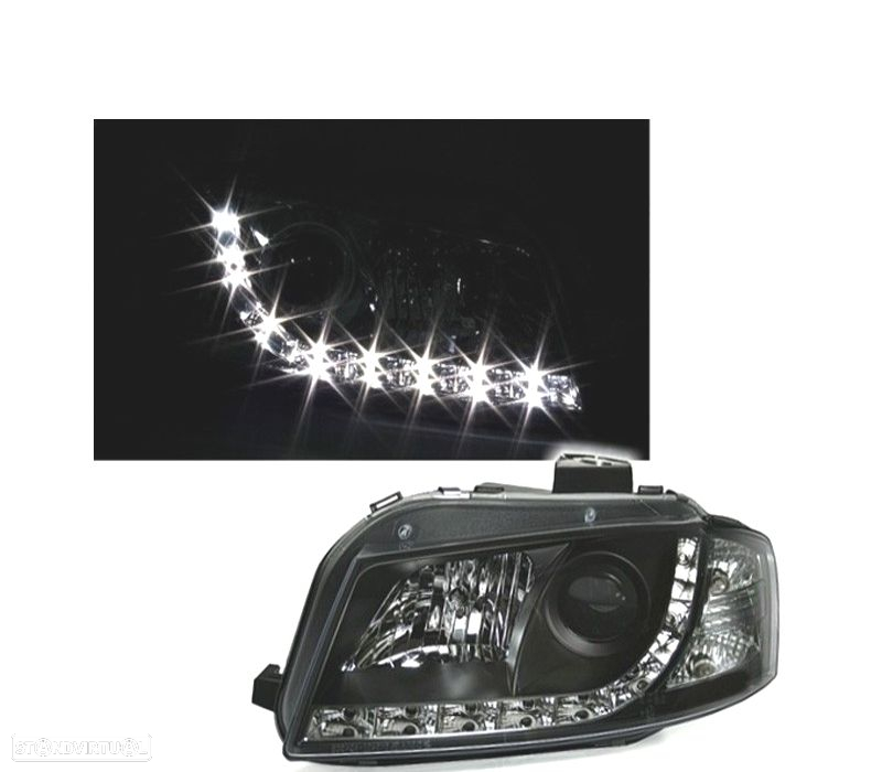 FARÓIS AUDI A3 8P 03-08 LUZ LED DIURNA FUNDO PRETO - 3