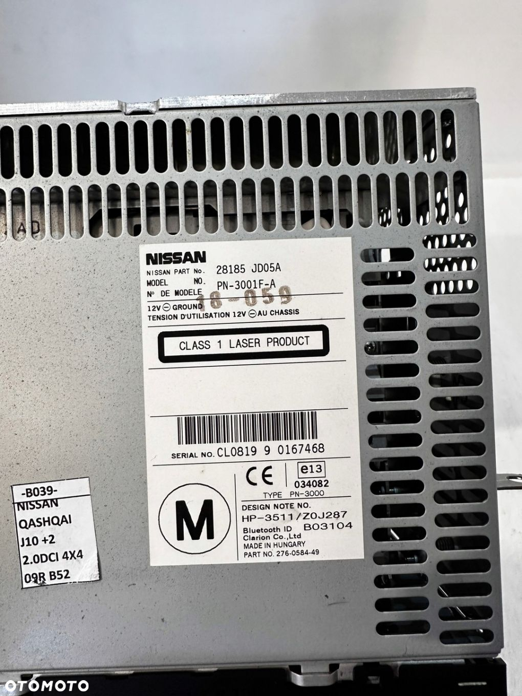 RADIO CD BLUETOOTH 28185JD05A NISSAN QASHQAI J10 2 EUR 09R - 11