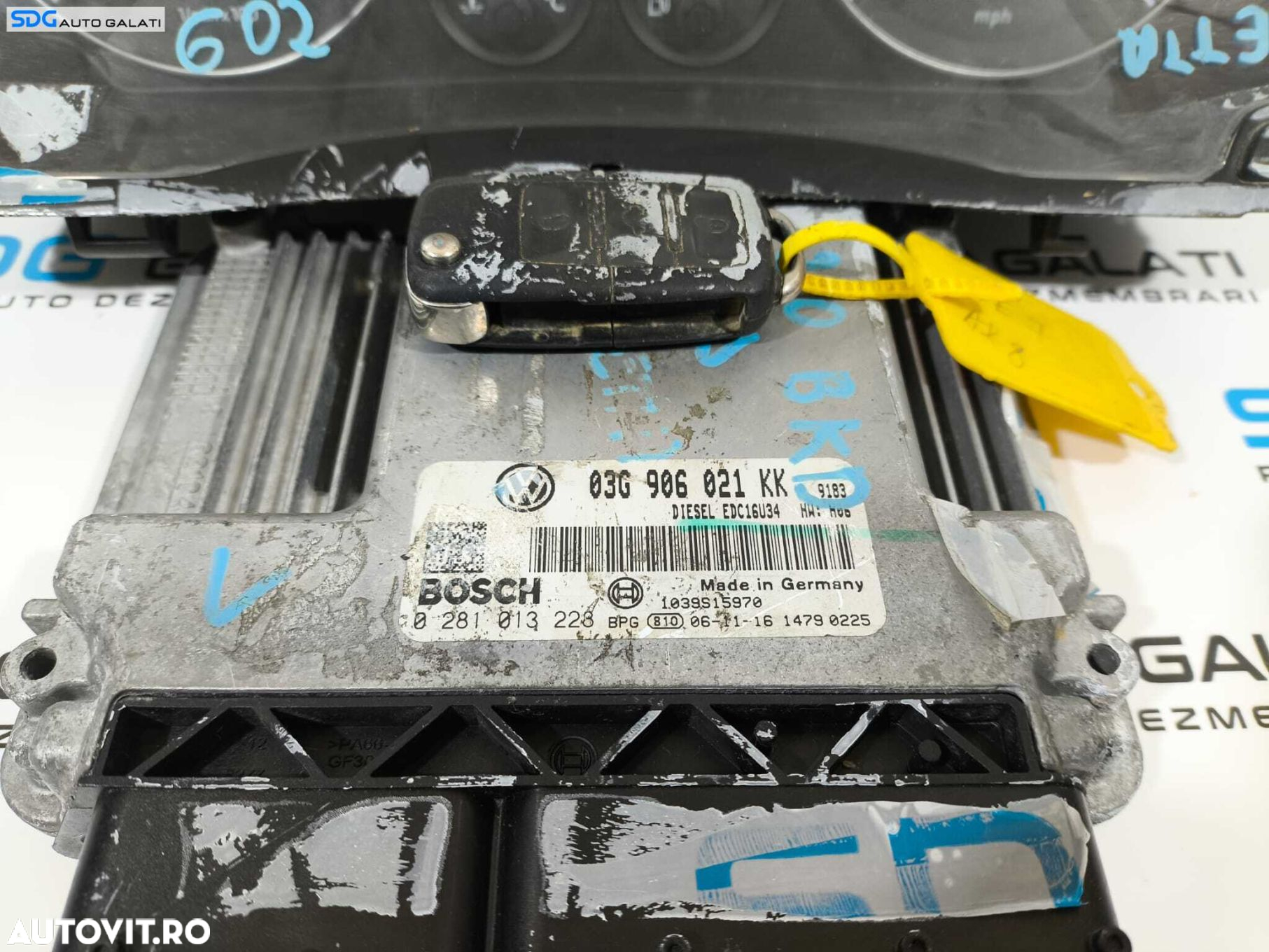 Kit Pornire Complet ECU Calculator Motor Ceas Ceasuri Instrumental Bord Cheie Chei Cip Imobilizator Volkswagen Jetta 3 MK3 2005 - 2011 Cod 03G906021KK 0281013228 [L2280] [L2281] - 4