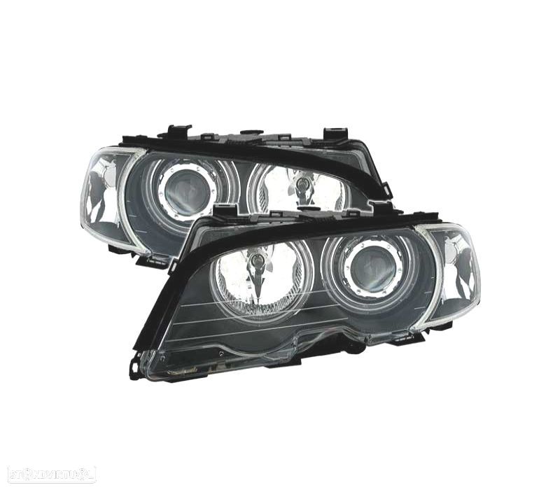 FARÓIS BMW E46 COUPE 99-03 ANGEL EYES CCFL LED + PISCAS FUNDO PRETO - 3
