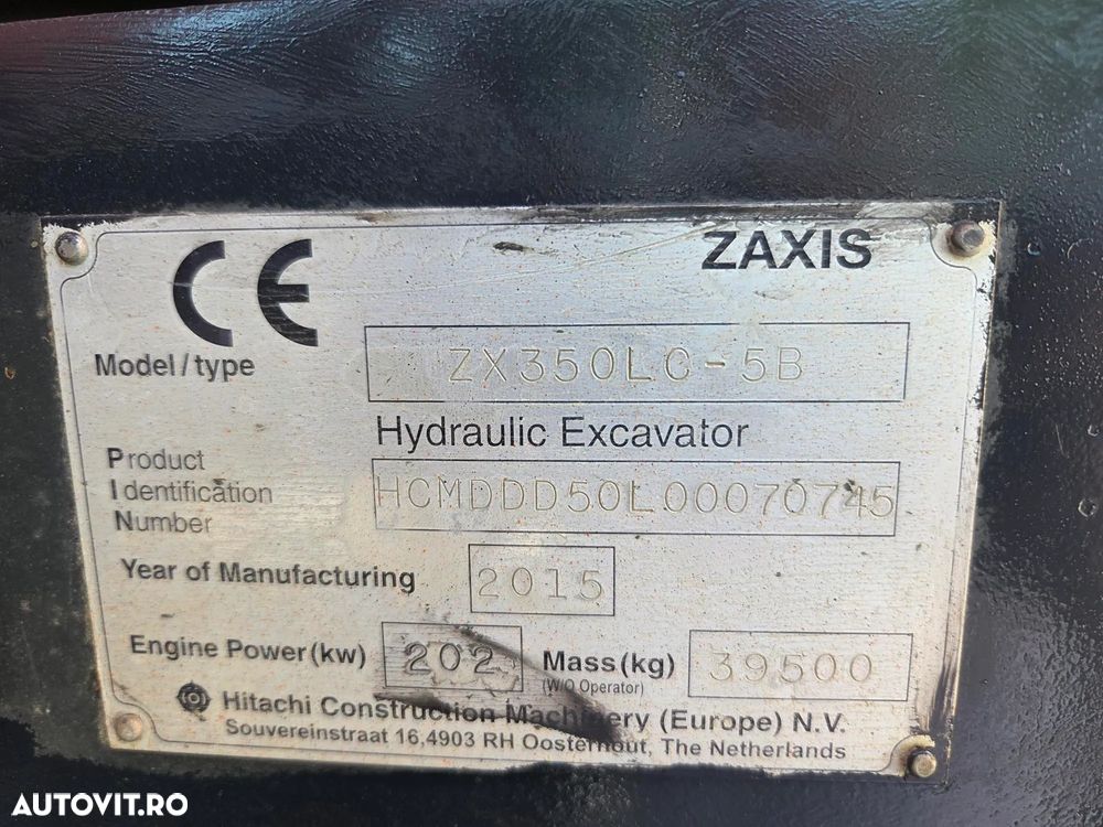 Hitachi ZX350LC, 8.053h, 40 tone, lung brate 20m, ad sapare 18m, cupa 1mc, contragreutate, senile late, consum mediu 25l/h, AC, protectie cabina, 3 pompe hidr Hitachi, revizie hidr efectuata, PROMOTIE 109.900 EUR+Tva - 20