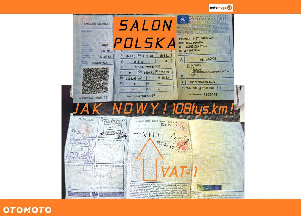 Volkswagen CADDY L1 DFSD MOCNY 2.0TDI 102KM Euro6 Homologacja Cięż. VAT-1 SALON POLSKA SERWISOWANY W ASO VW JEDEN WŁAŚCICIEL JAK NOWY - 8