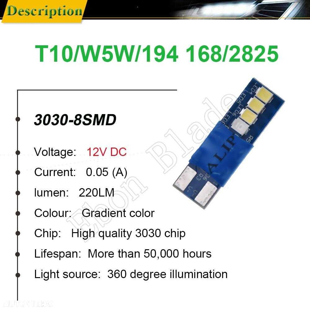 Becuri led T10 W5W Dual color ( albastru si alb ) 12V  set de 2 bucati - 4