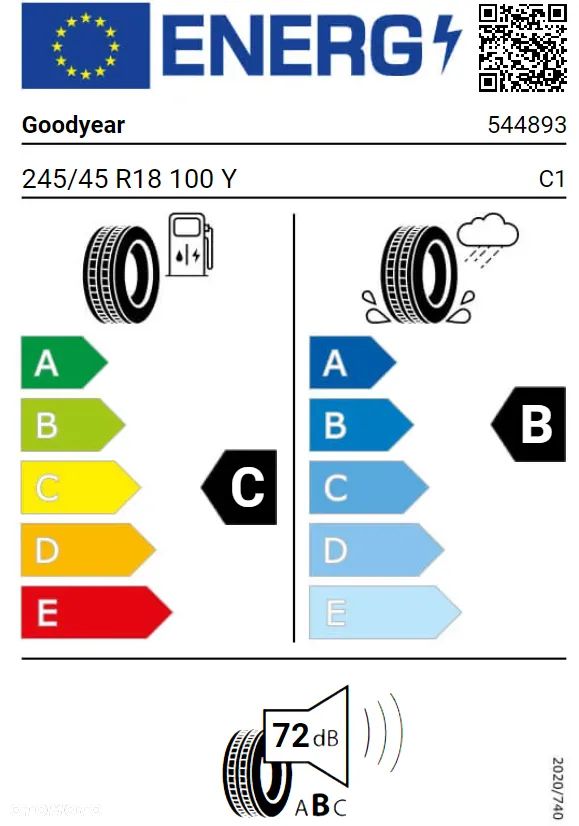 KOMPLET 4x NOWA OPONA Letnia Goodyear EFFICIENTGRIP 245/45R18 100 Y XL rant ochronny wzmocnienie PROMOCJA WYSYŁKA - 4