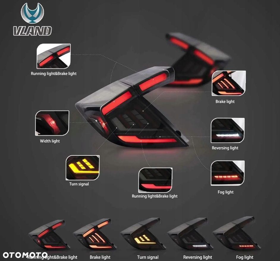 Lampy tyl ne kpl Vland Led Neon Diody Tuning Black Honda Civic X 10 16- HB - 6
