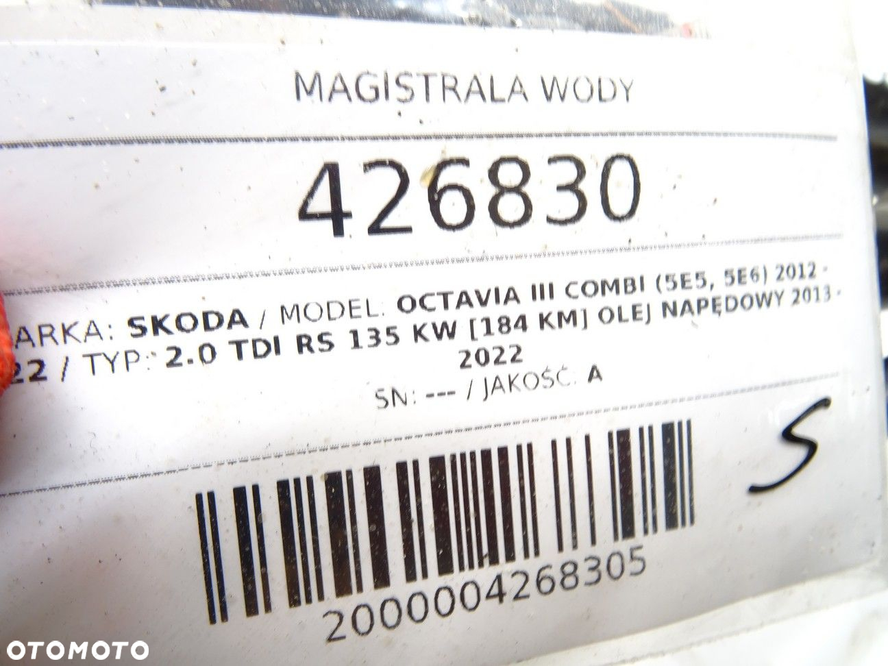 MAGISTRALA WODY - 196.00 PLN - SKODA OCTAVIA III Combi (5E5, 5E6) 2012 - 2022 2.0 TDI RS 135 kW [184 - 5