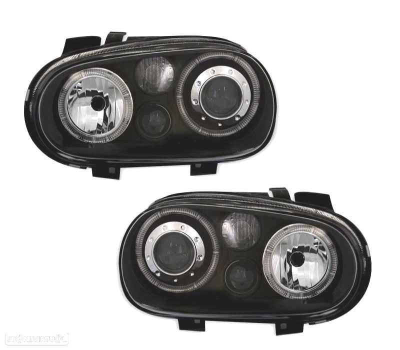 FARÓIS VOLKSWAGEN VW GOLF 4 ANGEL EYES LOOK R32 FUNDO NEGRO - 1