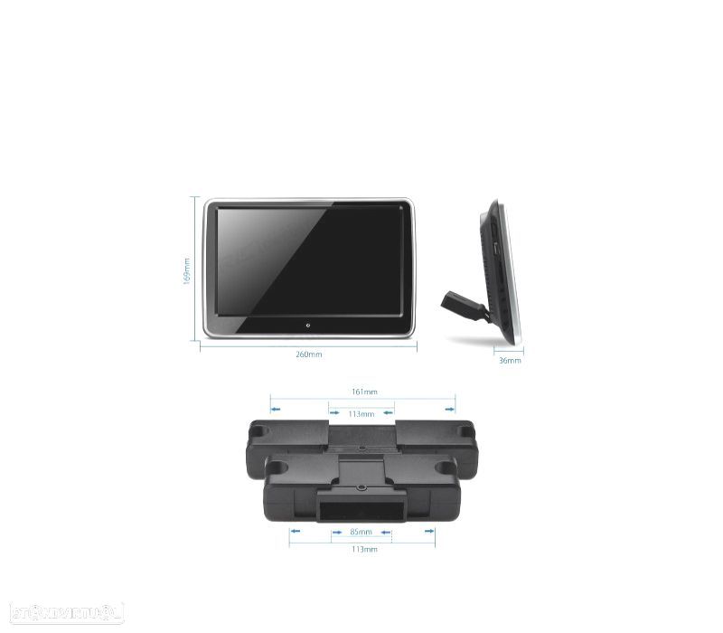 MONITOR TÁCTIL DE 10,1" HD CON HDMI DVD ALTAVOCES PARA ENCOSTO DE CABEÇAS COM SUPORTE INCLUIDO - 1