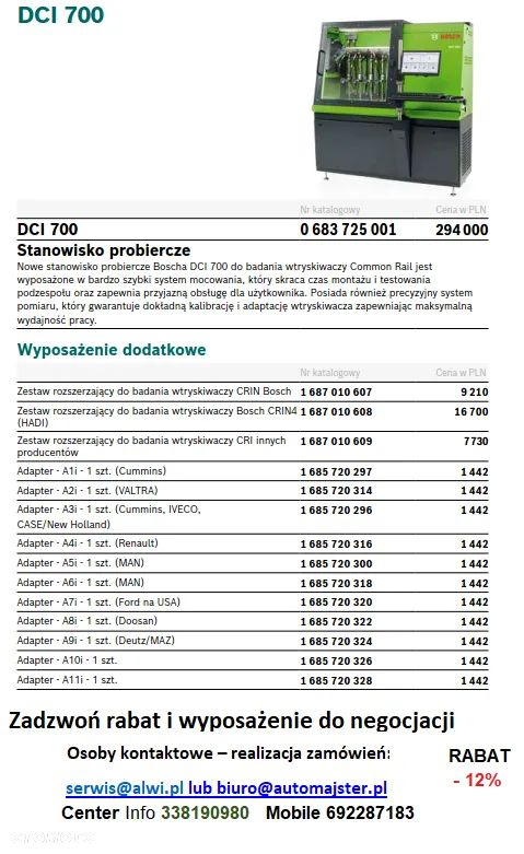 Dci 700 Bosch 0 683 725 001 tester wtryskiwaczy Kodowanie - 24